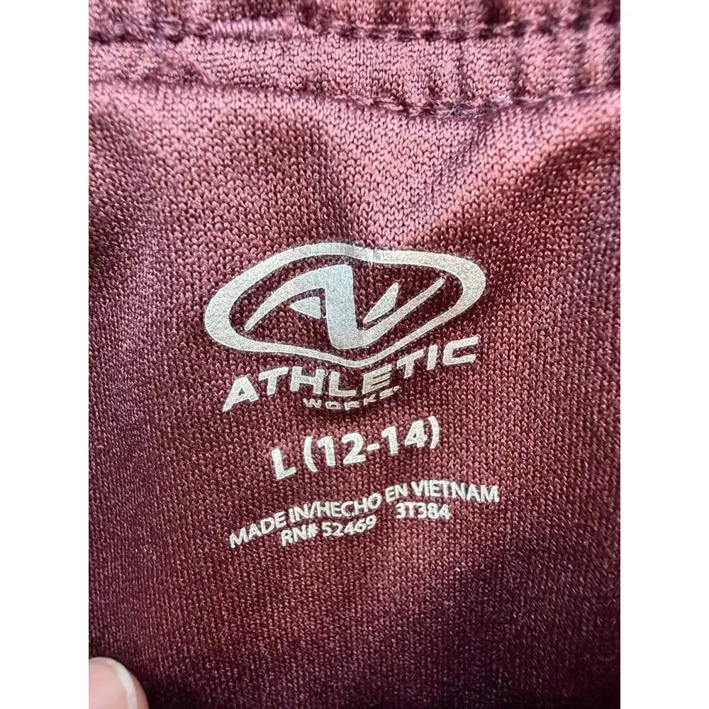 Athletic Works Girls L 12-14 Maroon Athletic Running Shorts Elastic Waist